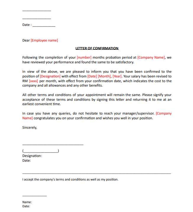 confirmation letter